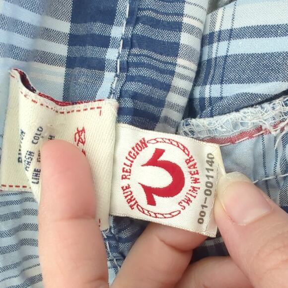 Vintage True Religion Y2K Plaid Blue Baggy Mens Shorts Boardshort Everyday 36 - Picture 2 of 5